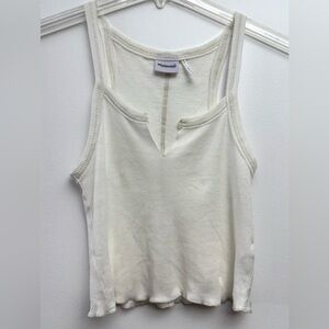 Urban Outfitters Cream Fitted Tank Top with Split V-Neck